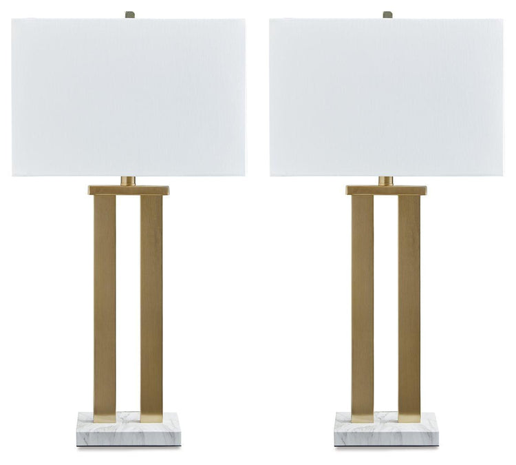 Signature Design by Ashley® - Coopermen - Gold Finish / White - Metal Table Lamp (Set of 2) - 5th Avenue Furniture