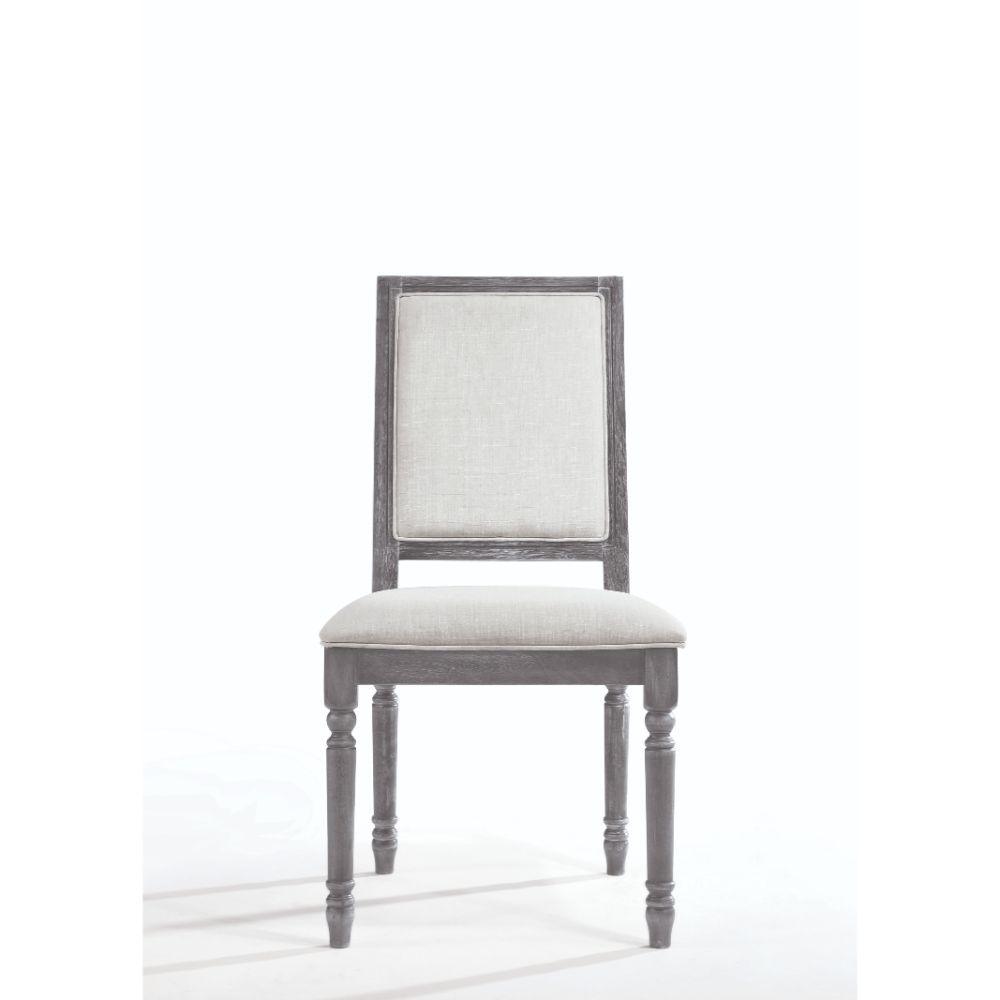 ACME - Leventis - Side Chair (Set of 2) - Cream Linen & Weathered Gray - 5th Avenue Furniture
