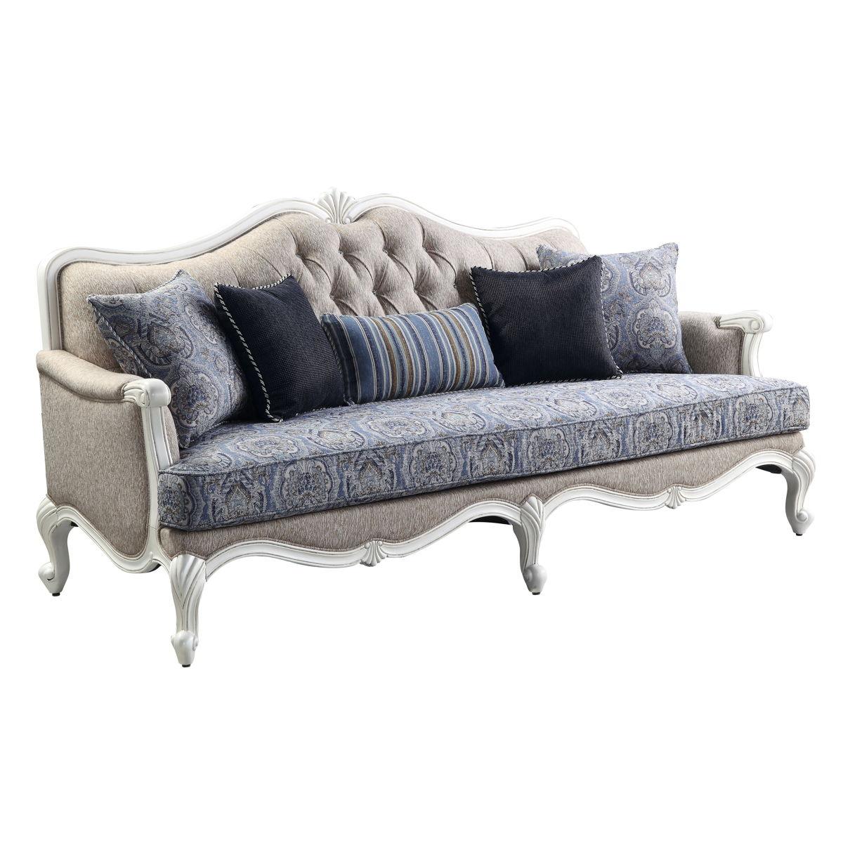 ACME - Ciddrenar - Sofa - Fabric & White Finish - 5th Avenue Furniture