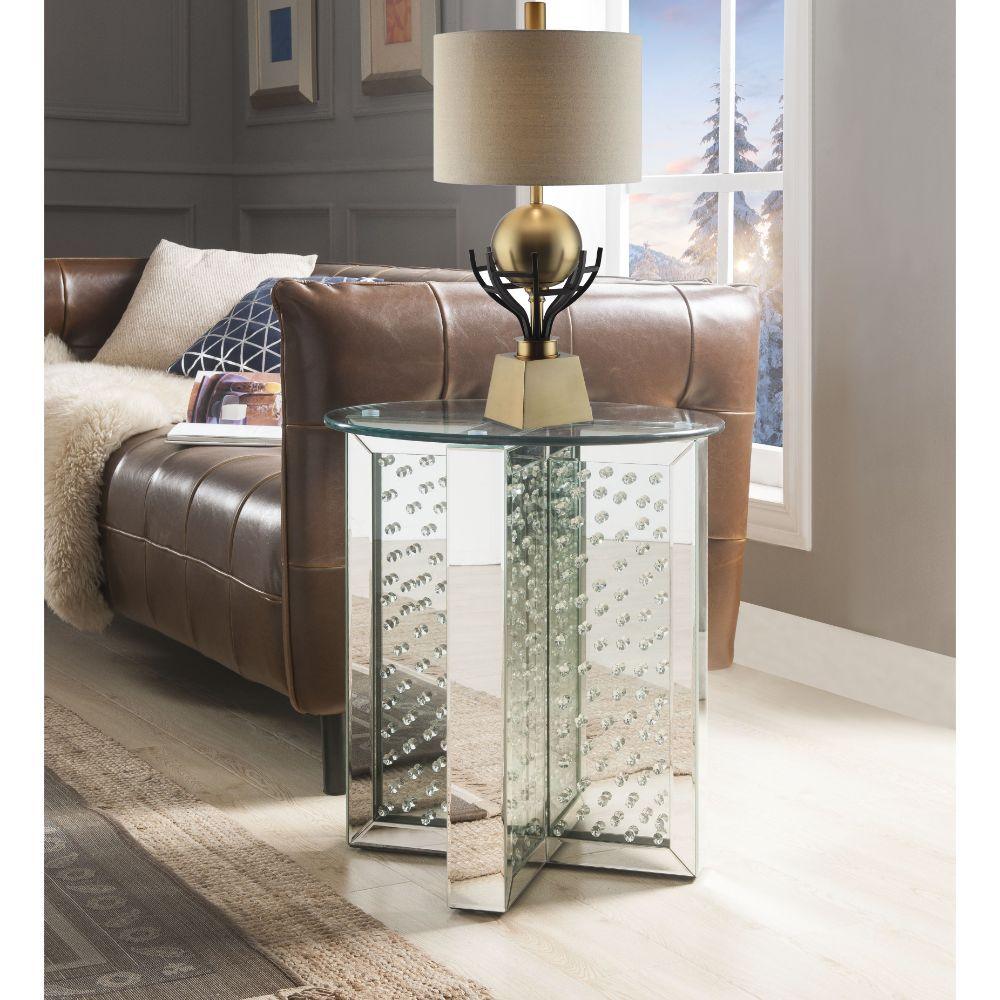 ACME - Nysa - End Table - Mirrored & Faux Crystals - 23" - 5th Avenue Furniture