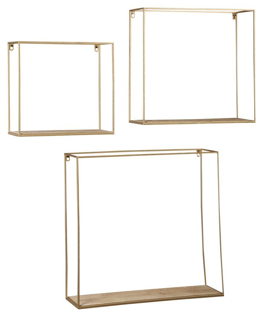 Ashley Furniture - Efharis - Natural / Gold Finish - Wall Shelf Set (Set of 3) - 5th Avenue Furniture