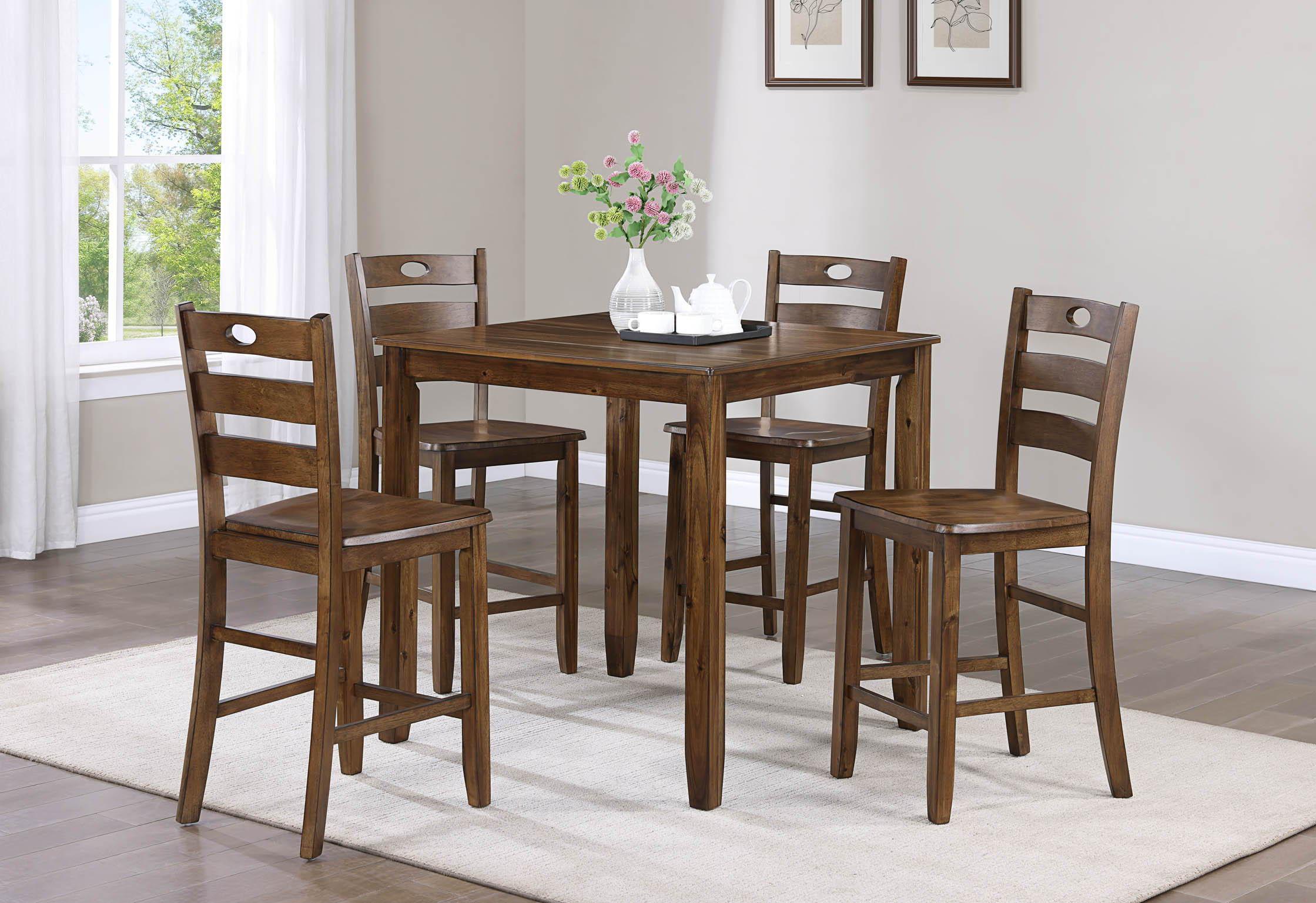Crown Mark - Ashborn - 5 Piece Counter Height Table Set - Brown - 5th Avenue Furniture