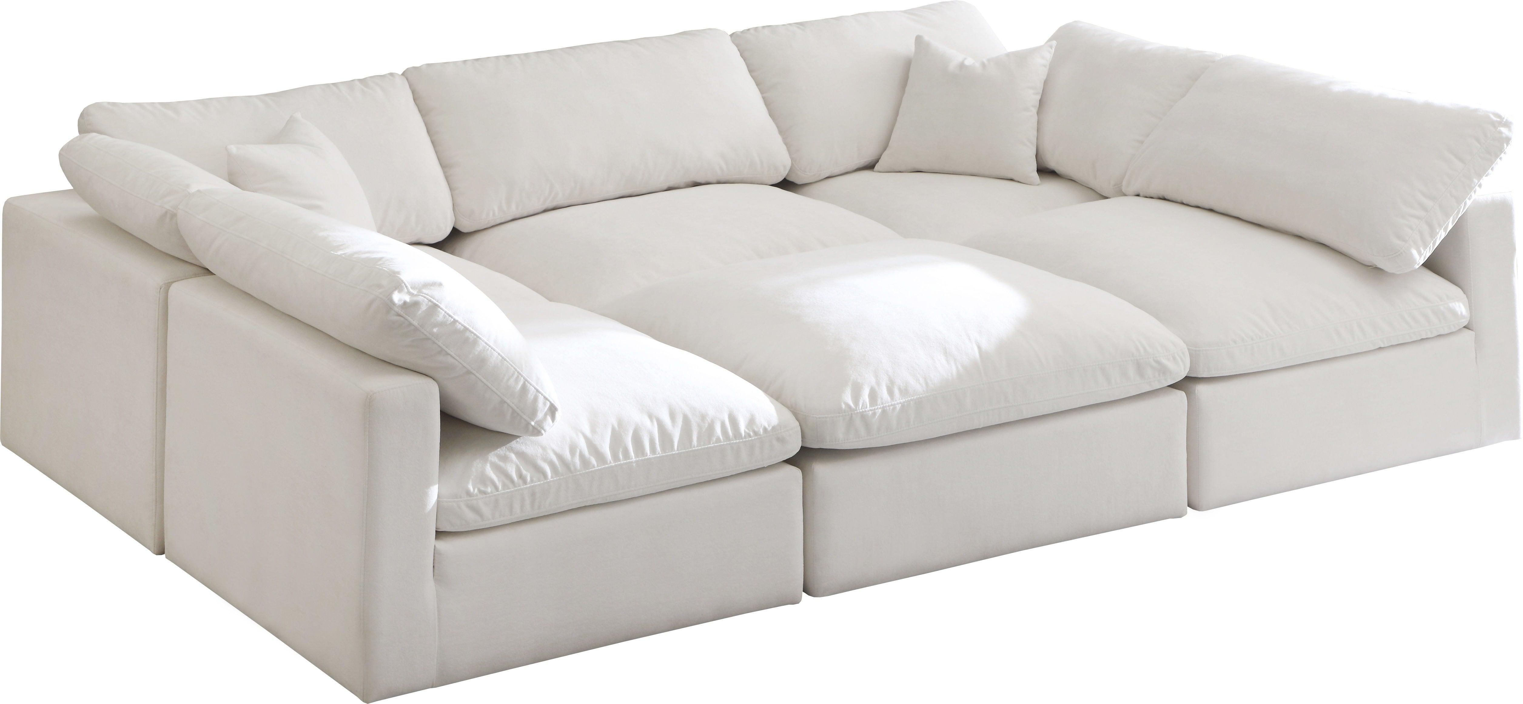 Meridian Furniture - Plush - Velvet Standart Comfort Modular Sectional 6 Piece - Cream - Modern & Contemporary - 5th Avenue Furniture