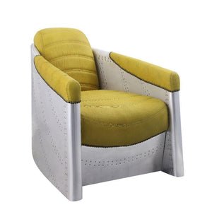 ACME - Brancaster - Accent Chair - Yellow Top Grain Leather & Aluminum - 5th Avenue Furniture