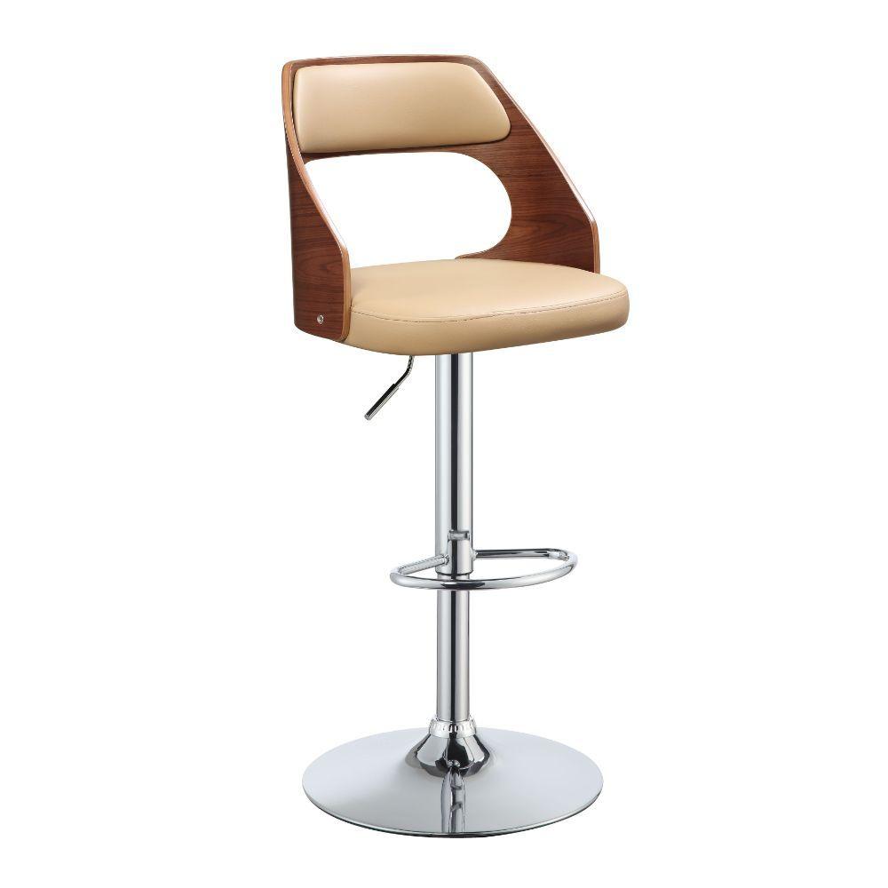 ACME - Camila - Stool - Beige PU & Walnut - 5th Avenue Furniture