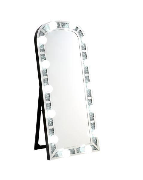 ACME - Noralie - Accent Floor Mirror - Mirrored & Faux Diamonds - 5th Avenue Furniture