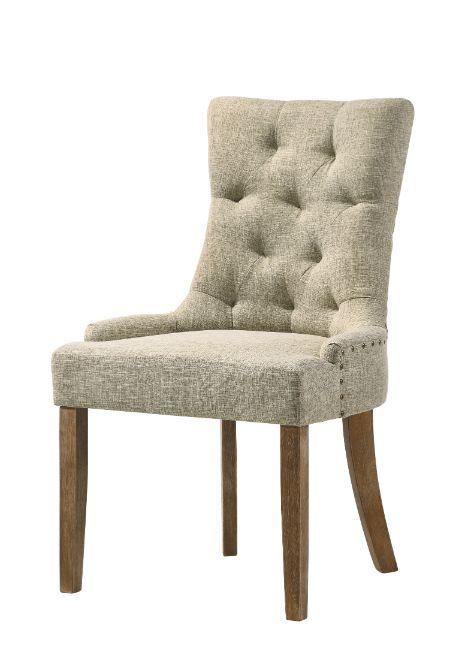 ACME - Yotam - Side Chair (Set of 2) - Beige Fabric & Salvaged Oak Finish - 5th Avenue Furniture