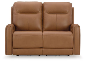 Tryanny - Butterscotch - Power Reclining Loveseat/ Adj Headrest - 5th Avenue Furniture