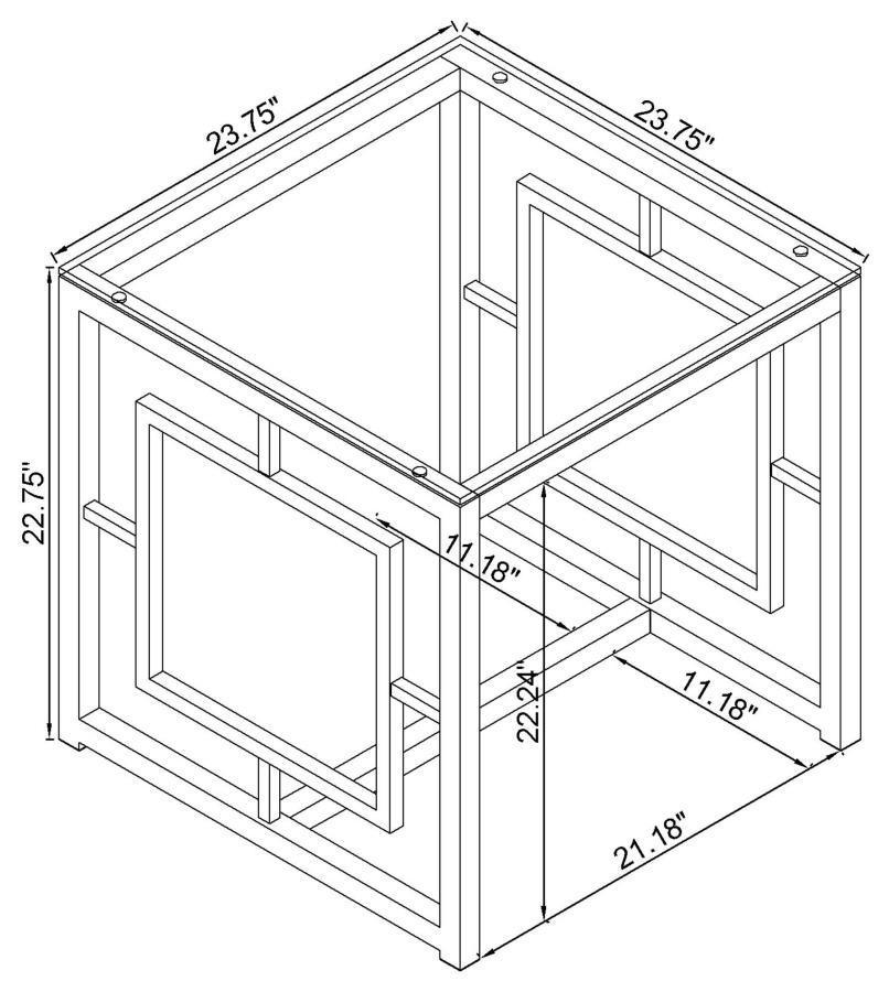 CoasterEssence - Merced - Square Tempered Glass Top End Table - Nickel - 5th Avenue Furniture