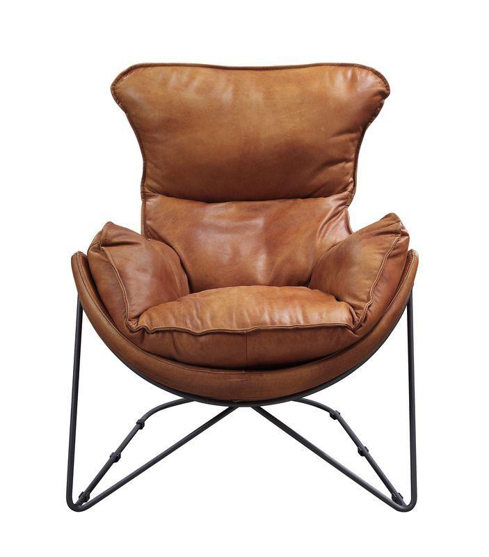 ACME - Thurshan - Accent Chair - Aperol Top Grain Leather & Black Finish - 5th Avenue Furniture