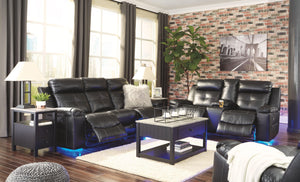 Ashley Furniture - Kempten - Black - Reclining Sofa - 5th Avenue Furniture