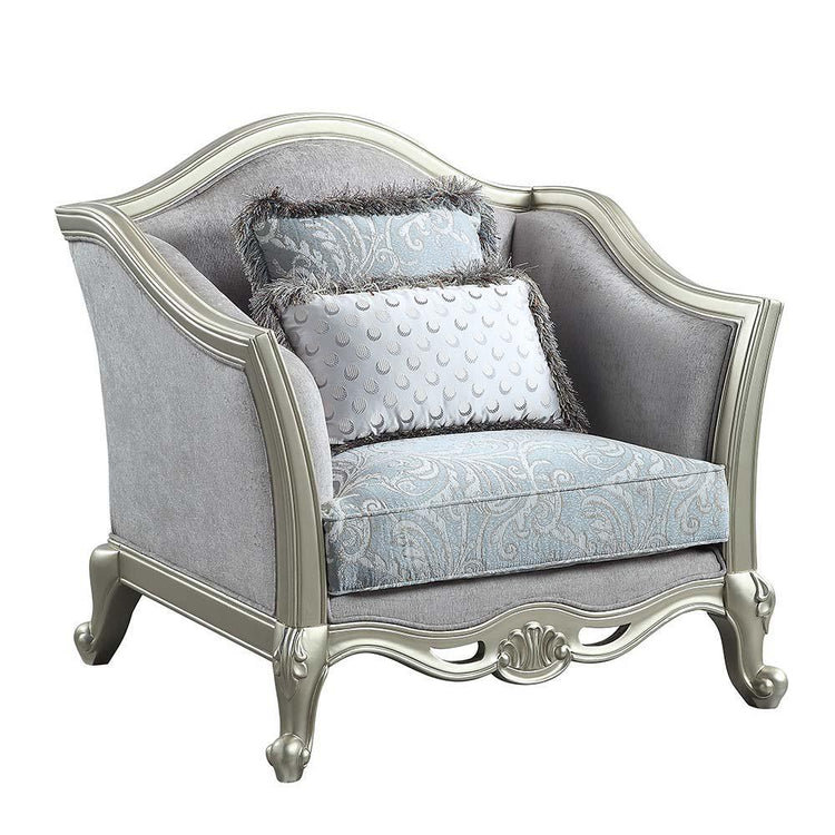 ACME - Qunsia - Chair - Light Gray Linen & Champagne Finish - 5th Avenue Furniture