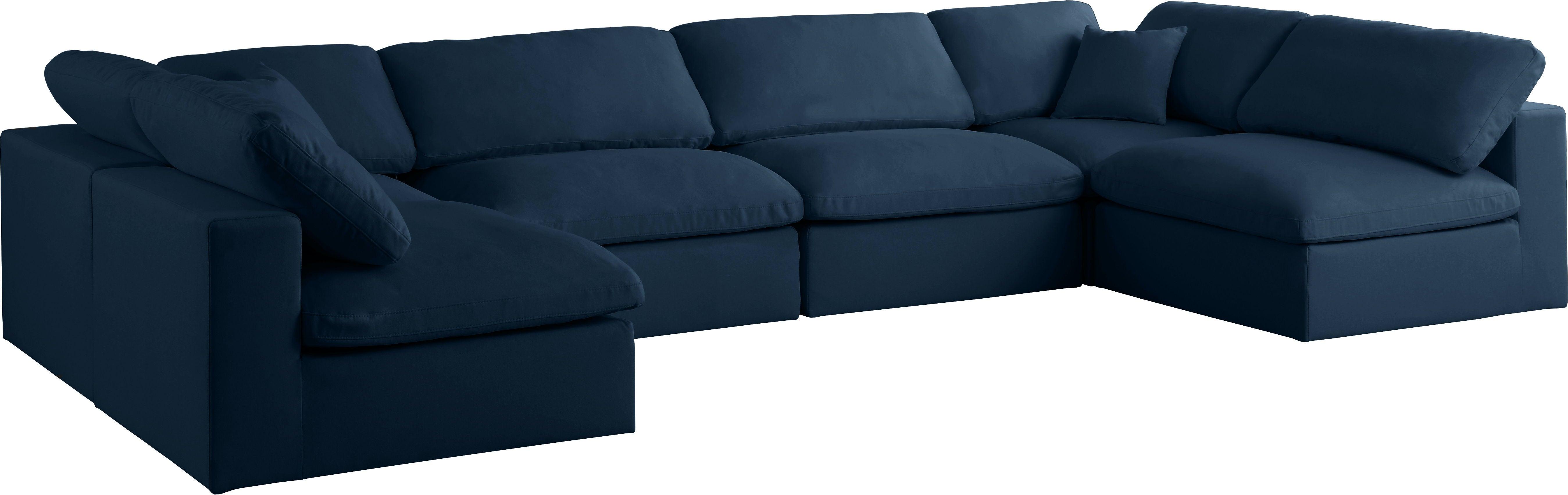 Meridian Furniture - Plush - Velvet Standart Comfort Modular Sectional 6 Piece - Navy - 5th Avenue Furniture