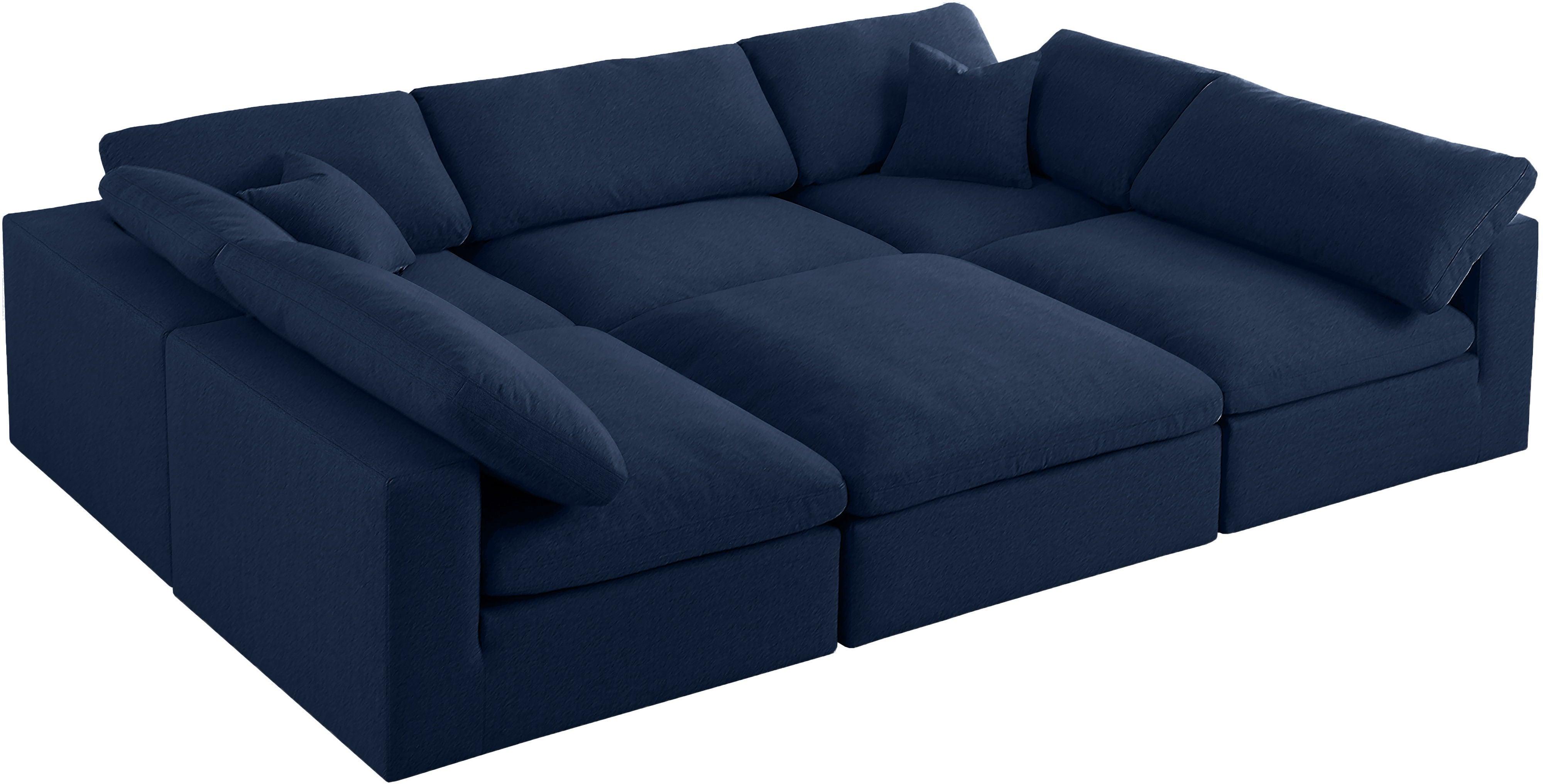 Meridian Furniture - Serene - Linen Textured Fabric Deluxe Comfort Modular Sectional 6 Piece - Navy - Fabric - 5th Avenue Furniture