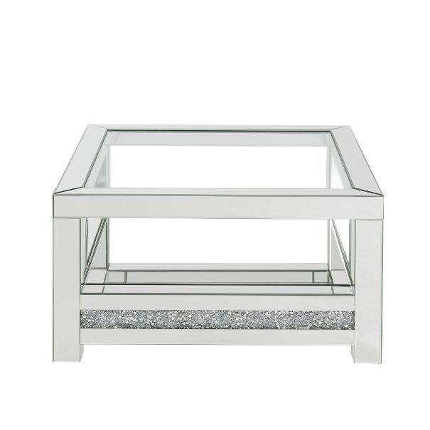 ACME - Noralie - Coffee Table With Glass Top - Mirrored - Wood - 18" - 5th Avenue Furniture