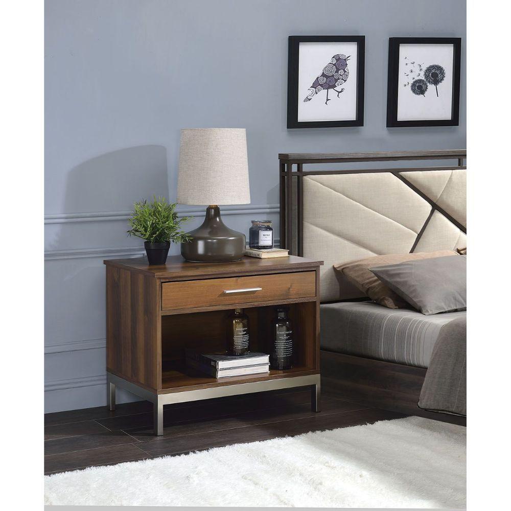 ACME - Sterret Accent Table - Walnut & Satin Plated - 5th Avenue Furniture