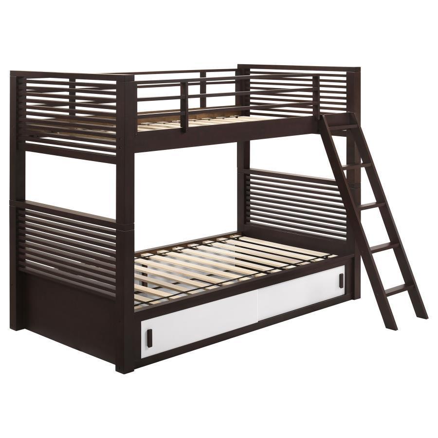 CoasterElevations - Oliver - Twin Over Twin Bunk Bed - Java - 5th Avenue Furniture