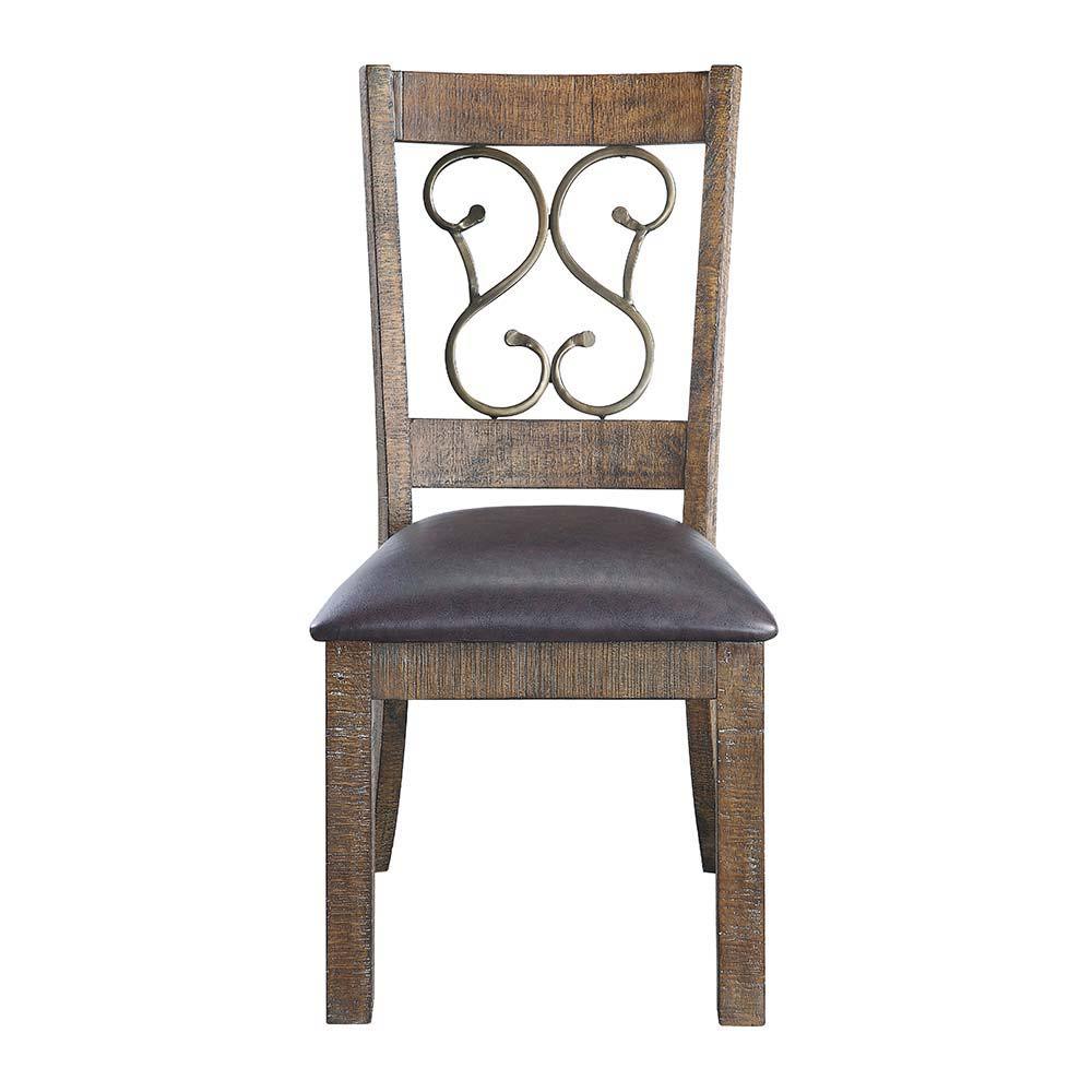 ACME - Raphaela - Side Chair (Set of 2) - Black PU & Weathered Cherry Finish - 5th Avenue Furniture
