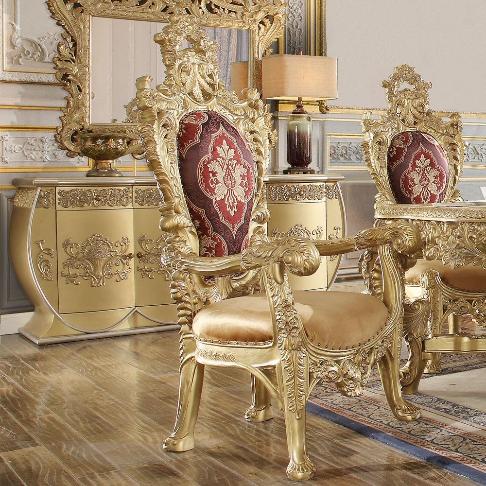 ACME - Bernadette - Arm Chair (Set of 2) - Pattern Fabric & Gold Finish - 5th Avenue Furniture