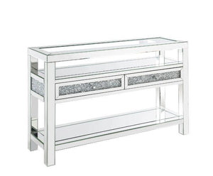 ACME - Noralie - Accent Table With Glass Top - Mirrored & Faux Diamonds - 32" - 5th Avenue Furniture