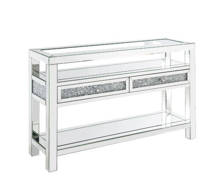 ACME - Noralie - Accent Table With Glass Top - Mirrored & Faux Diamonds - 32" - 5th Avenue Furniture