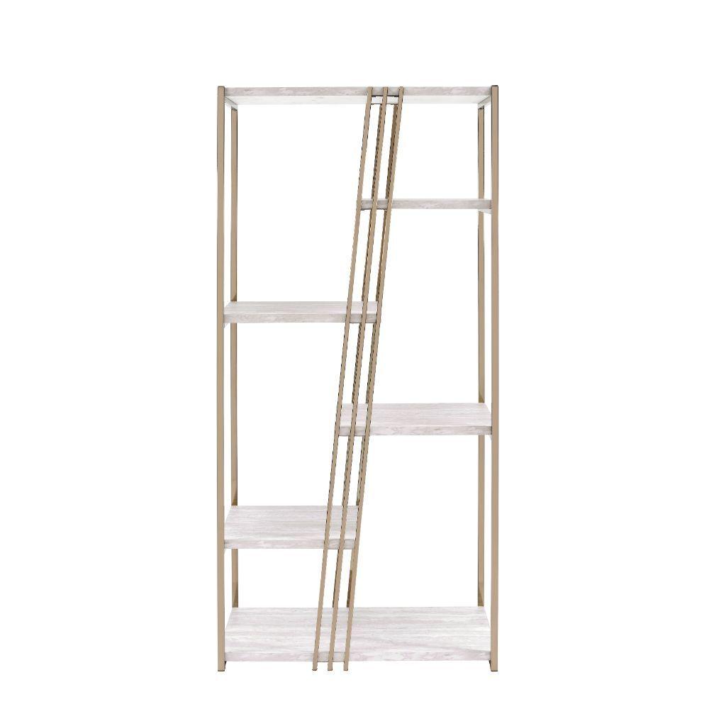 ACME - Tanan - Bookshelf - White & Champagne - 5th Avenue Furniture