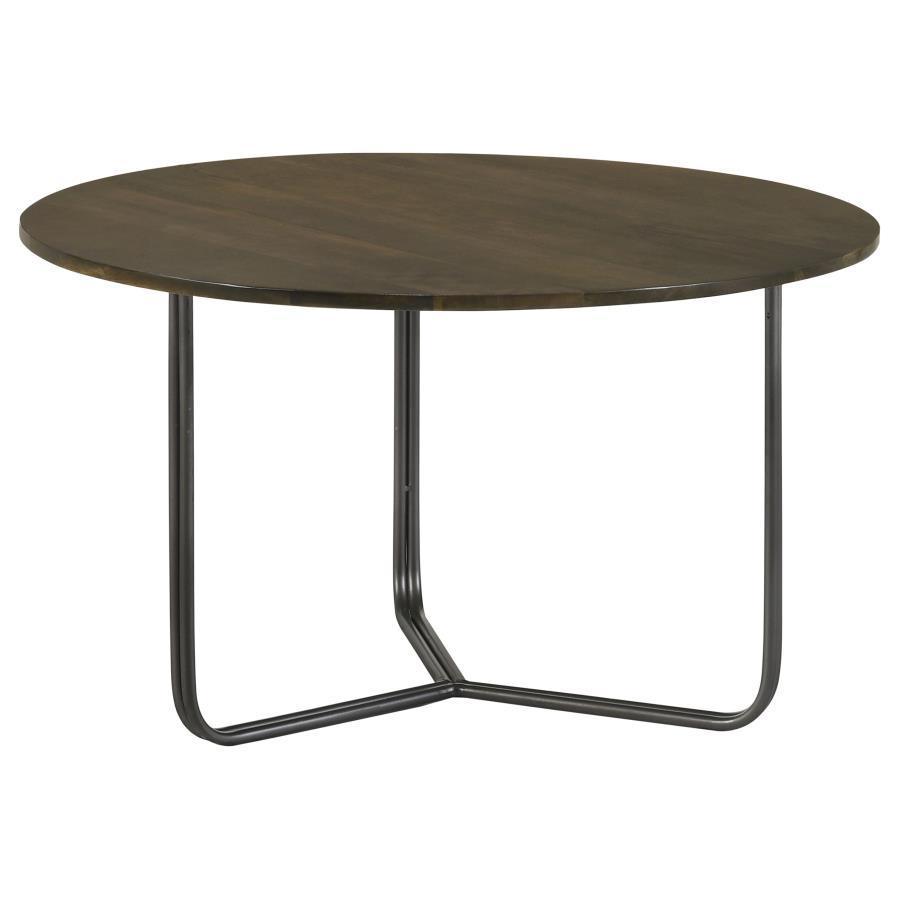 CoasterEssence - Yaritza - Round Accent Table With Triangle Wire Base - Natural And Gunmetal - 5th Avenue Furniture