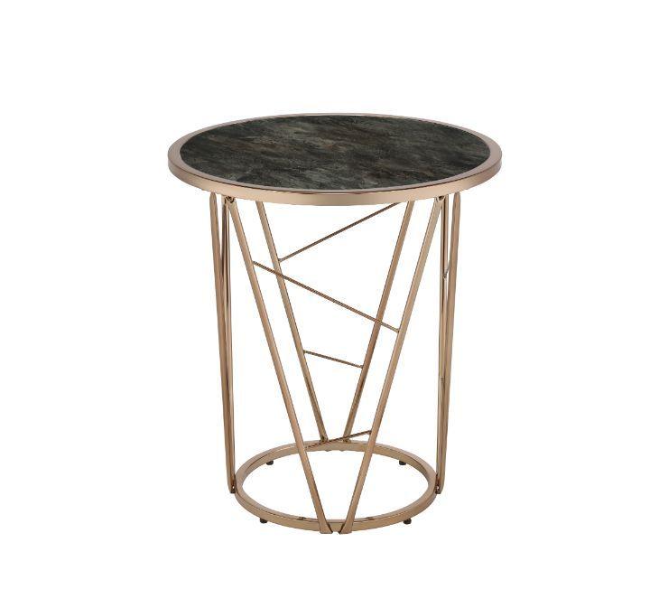 ACME - Cicatrix - End Table - Faux Black Marble Glass & Champagne Finish - 5th Avenue Furniture