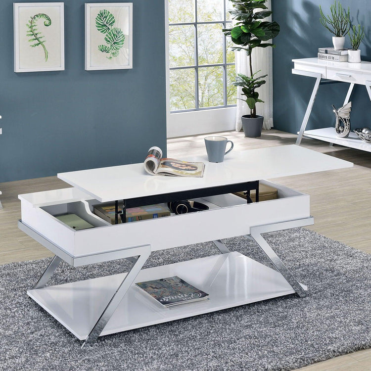 Furniture of America - Titus - Coffee Table - White / Chrome - 5th Avenue Furniture