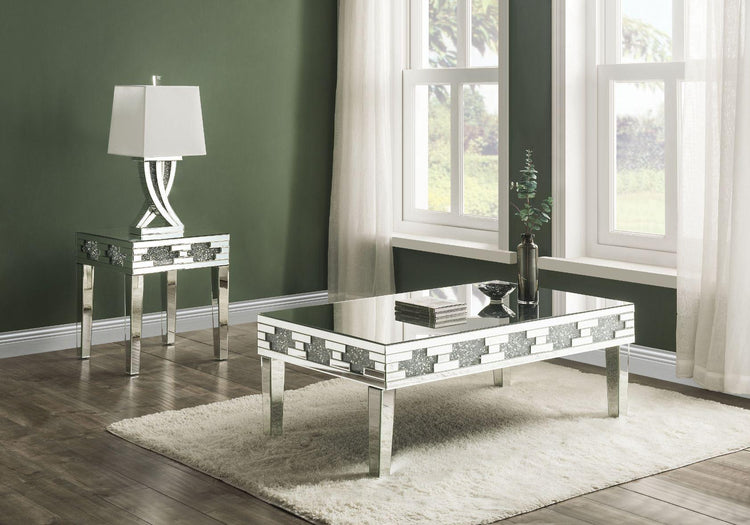ACME - Noralie - End Table - Mirrored & Faux Stones - 5th Avenue Furniture