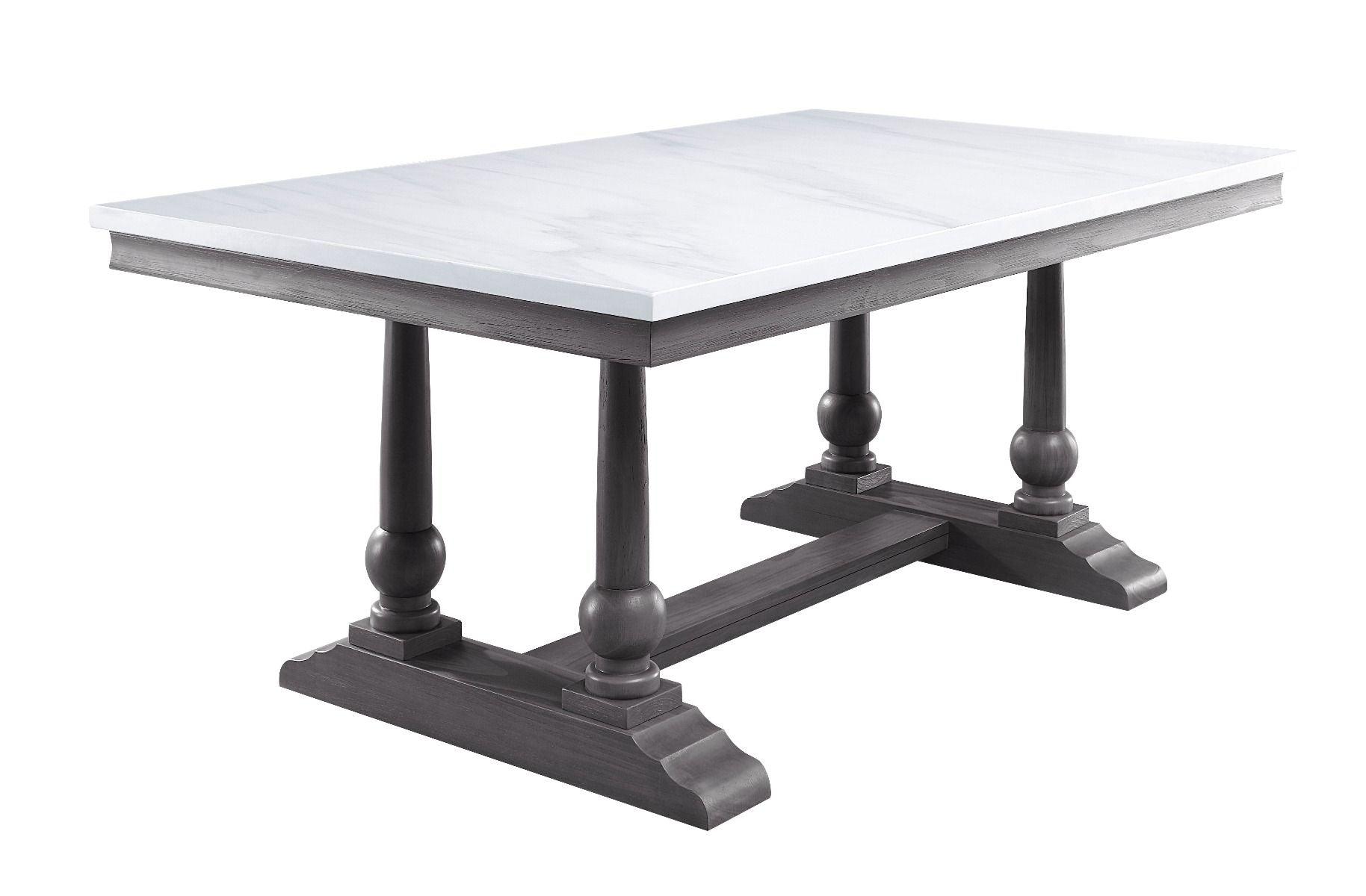 ACME - Yabeina - Dining Table - Marble Top & Gray Oak Finish - 5th Avenue Furniture