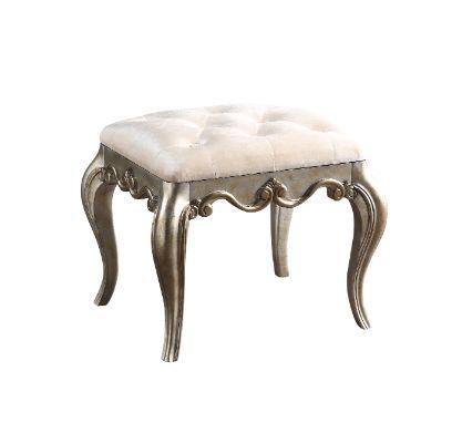 ACME - Esteban - Vanity Stool - Ivory Velvet & Antique Champagne Finish - 5th Avenue Furniture