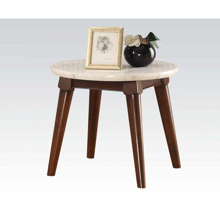 ACME - Gasha - End Table - White Marble & Walnut - 5th Avenue Furniture