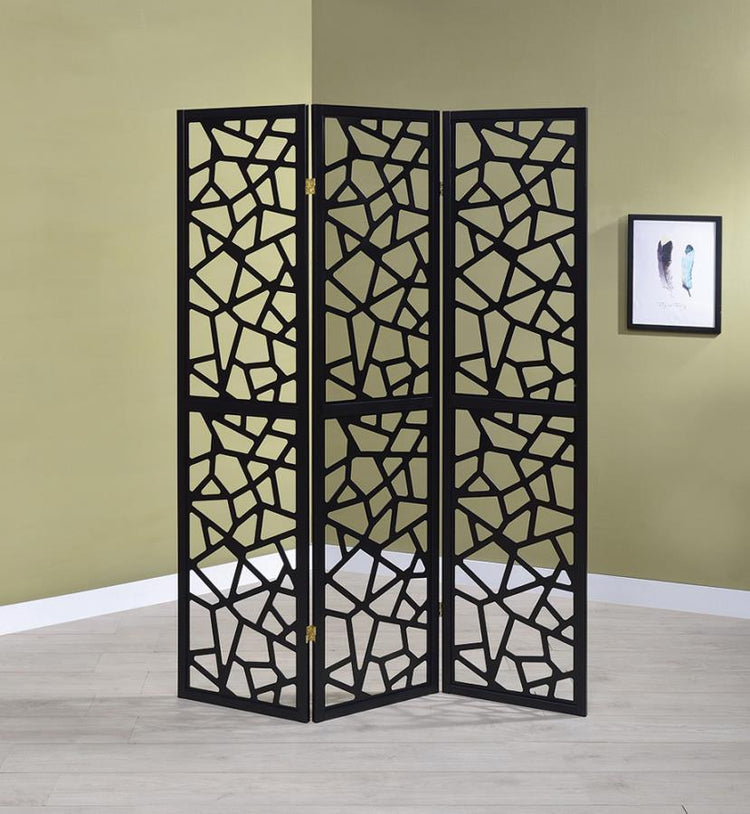 CoasterEveryday - Nailan - 3-panel Open Mosaic Pattern Room Divider - Black - 5th Avenue Furniture