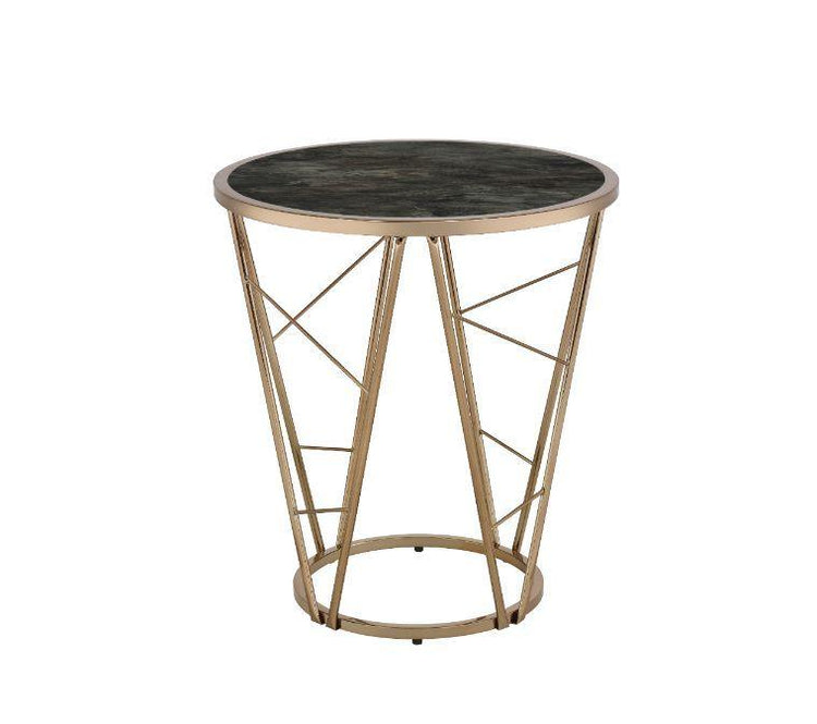 ACME - Cicatrix - End Table - Faux Black Marble Glass & Champagne Finish - 5th Avenue Furniture