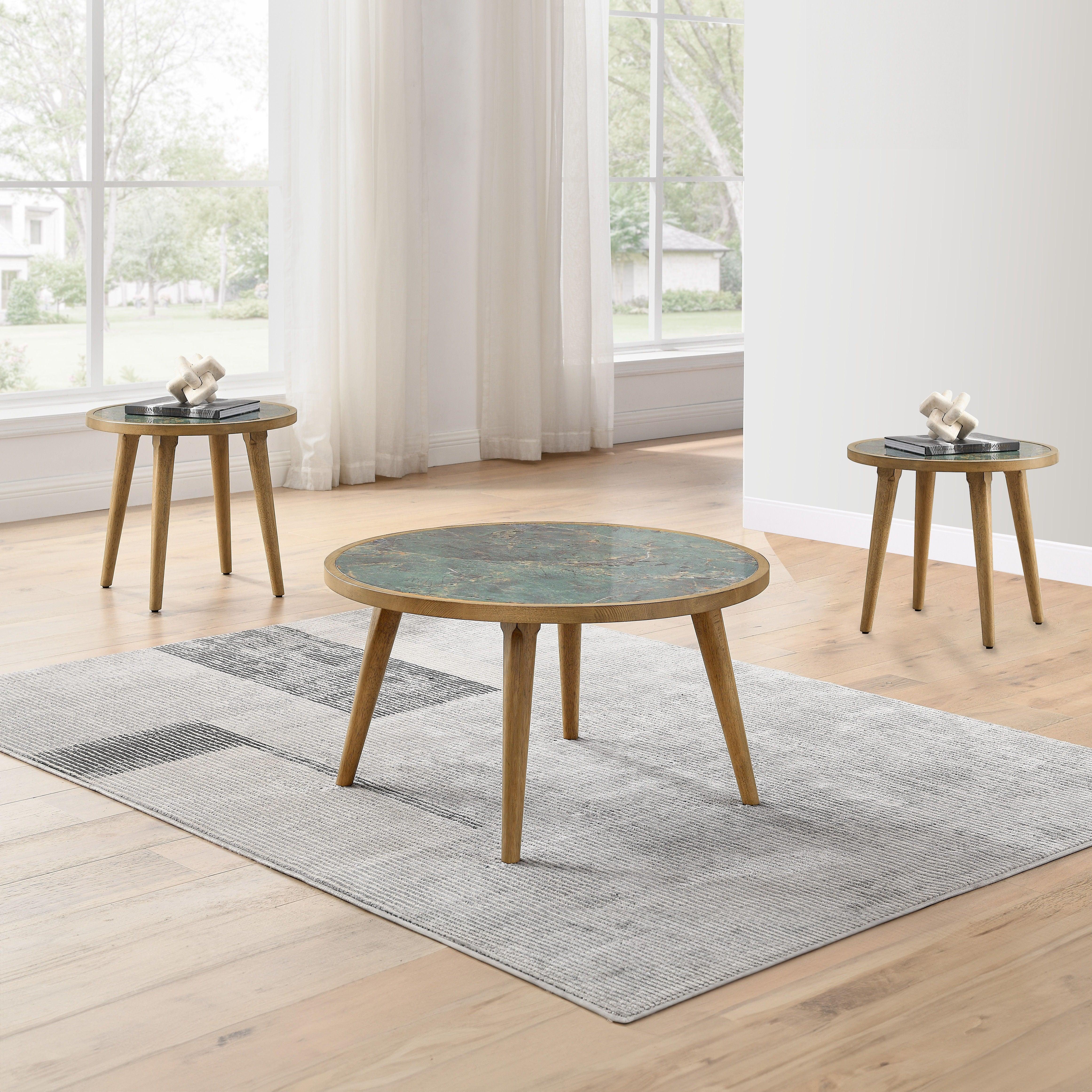 Steve Silver Furniture - Novato - 3 Piece Sintered Stone Table Set (Cocktail Table & 2 End Tables) - Green / Light Brown - 5th Avenue Furniture