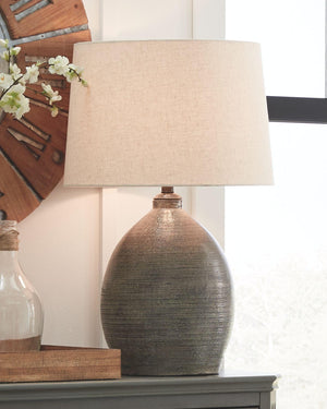 Ashley Furniture - Joyelle - Gray - Terracotta Table Lamp - 5th Avenue Furniture