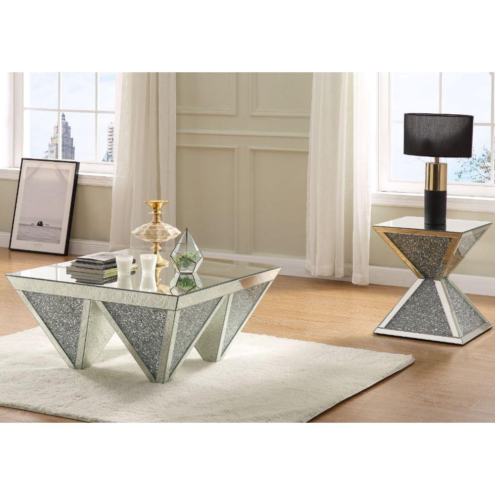 ACME - Noralie - Coffee Table - Mirrored & Faux Diamonds - 19" - 5th Avenue Furniture