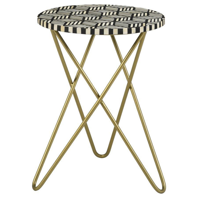 CoasterEssence - Xenia - Round Accent Table With Hairpin Legs - Black And White - 5th Avenue Furniture
