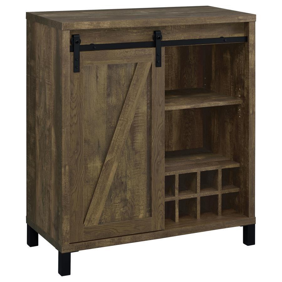 CoasterEveryday - Arlington - Bar Cabinet With Sliding Door - Rustic Oak - 5th Avenue Furniture