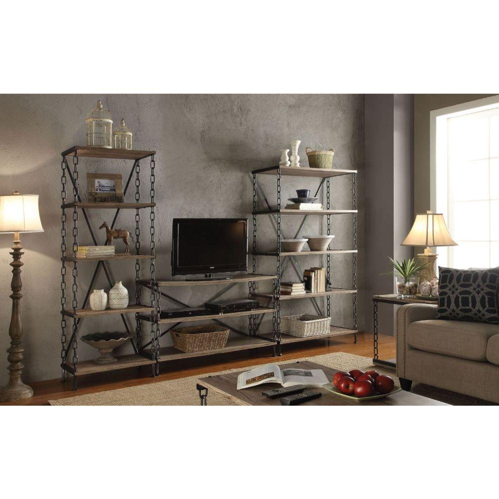 ACME - Jodie - TV Stand - Rustic Oak & Antique Black - 5th Avenue Furniture