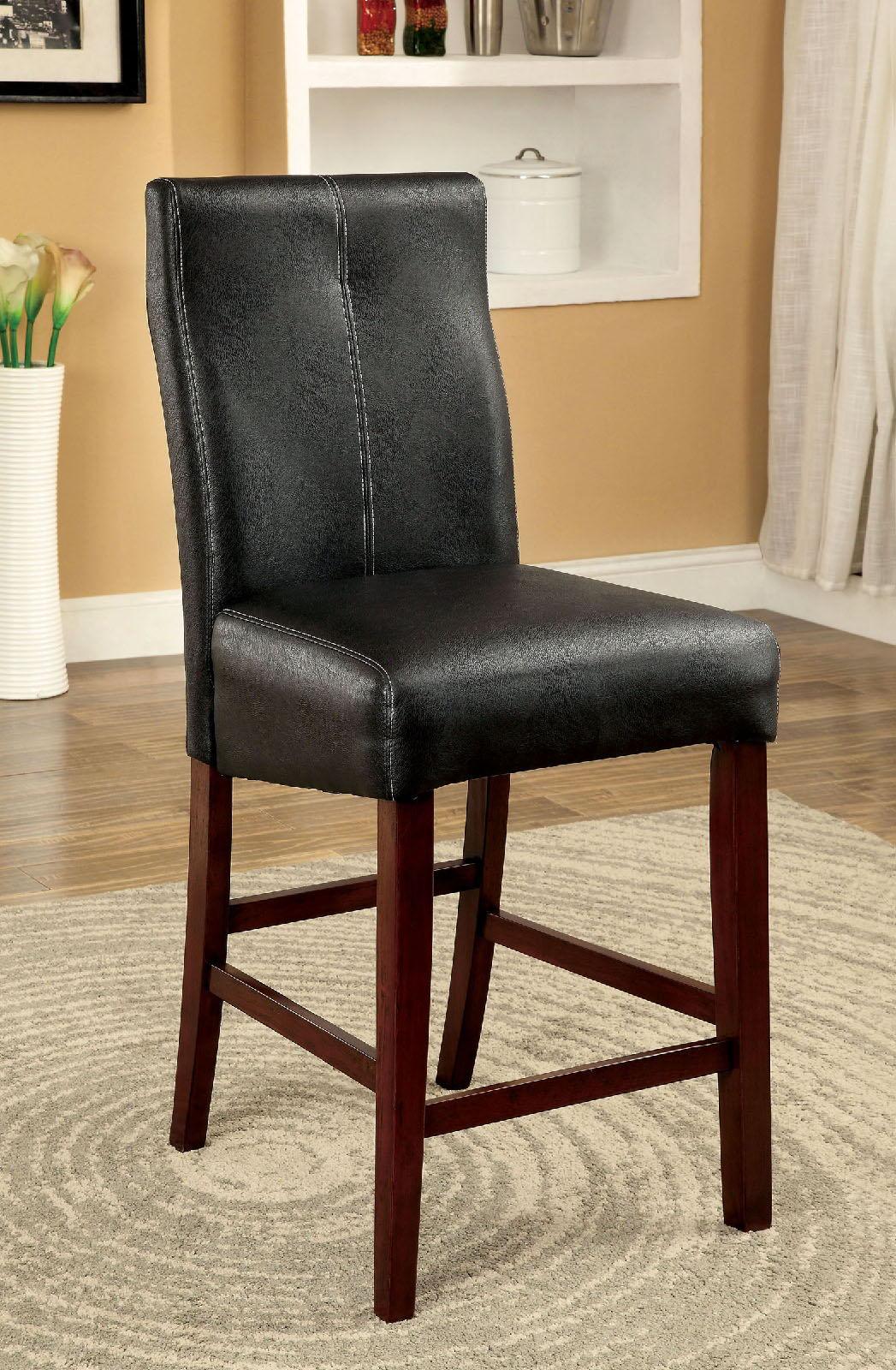 Furniture of America - Bonneville - Counter Height Chair (Set of 2) - Brown Cherry / Black - 5th Avenue Furniture