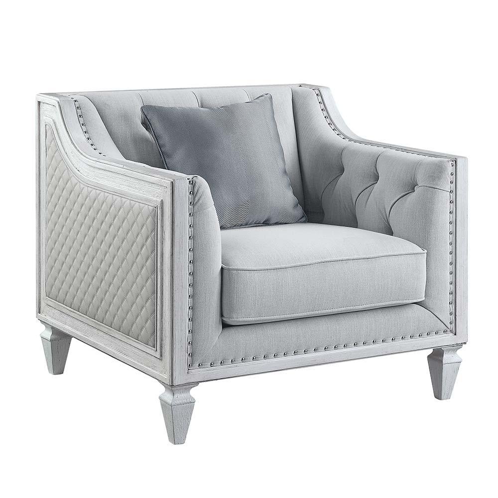ACME - Katia - Chair - Light Gray Linen & Weathered White Finish - 5th Avenue Furniture