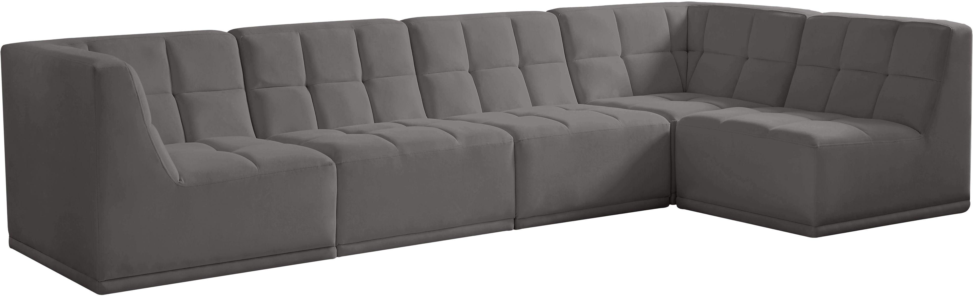 Meridian Furniture - Relax - Modular Sectional 5 Piece - Gray - Fabric - 5th Avenue Furniture