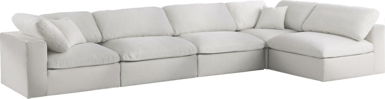 Meridian Furniture - Serene - Linen Textured Fabric Deluxe Comfort Modular Sectional 5 Piece - Cream - 5th Avenue Furniture