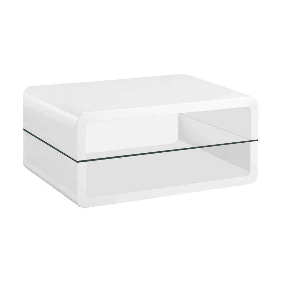 CoasterEssence - Elana - Rectangle 2-Shelf - Coffee Table - Glossy White - 5th Avenue Furniture