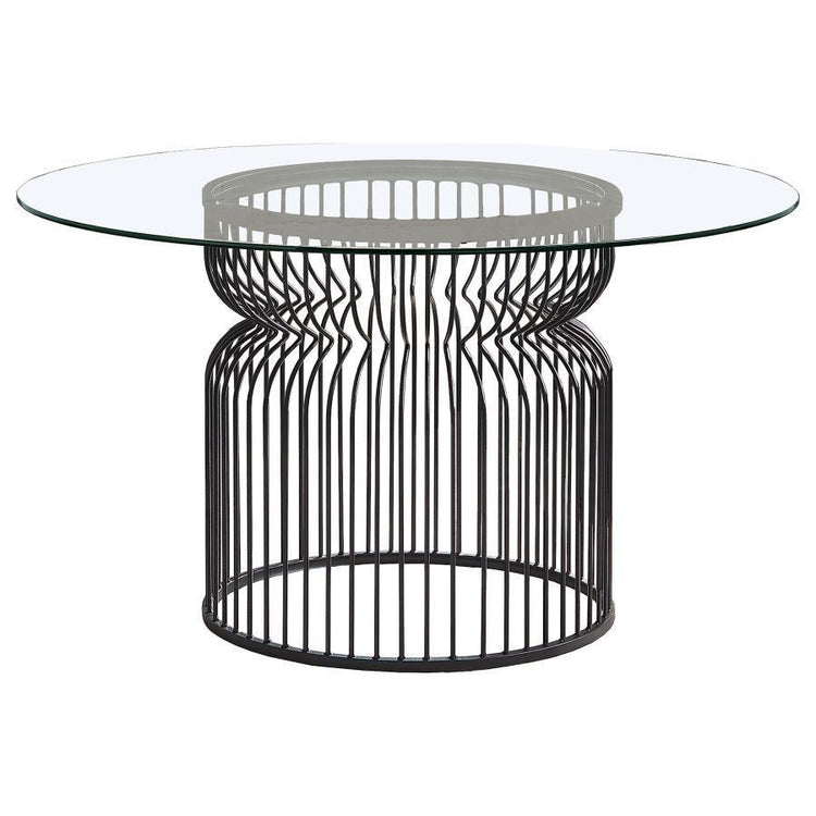 Coaster Fine Furniture - Granvia - Round Glass Top Dining Table - Clear And Gunmetal - 5th Avenue Furniture