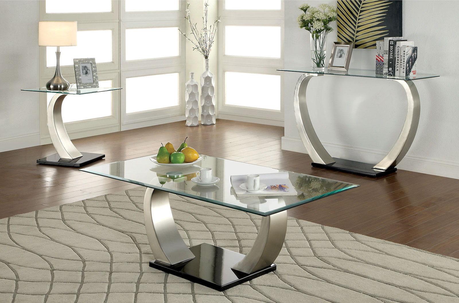 Furniture of America - Roxo - Sofa Table - Satin Plated / Black - 5th Avenue Furniture