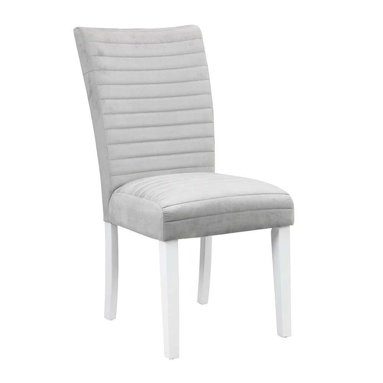 ACME - Elizaveta - Side Chair (Set of 2) - Gray Velvet, Faux Crystal Diamonds &White High Gloss Finish - 5th Avenue Furniture