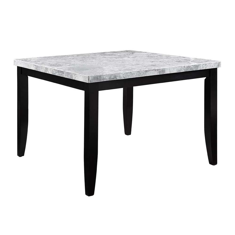 ACME - Hussein - Counter Height Table With Marble Top - Marble & Black Finish - 5th Avenue Furniture